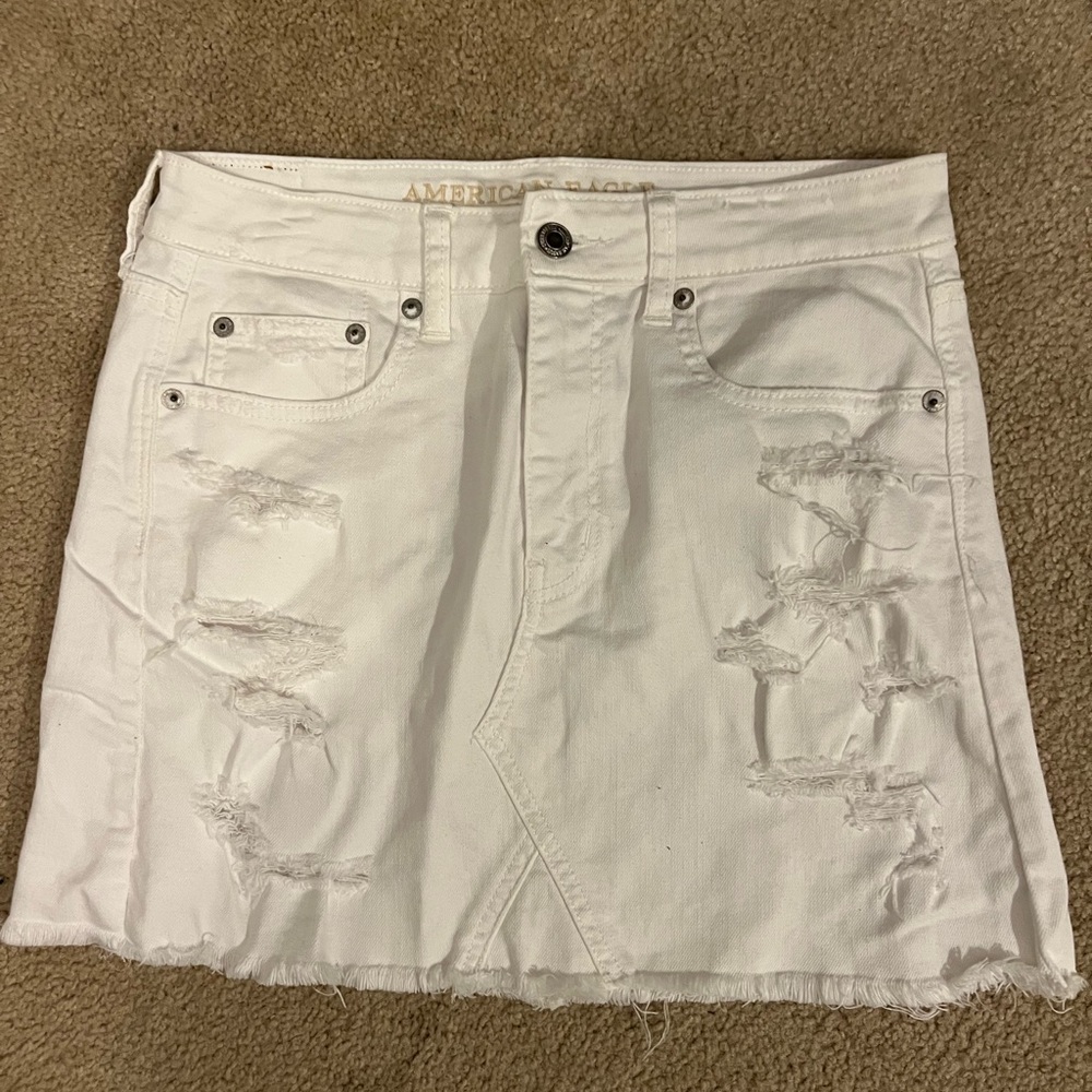 White Distressed Denim Skirt